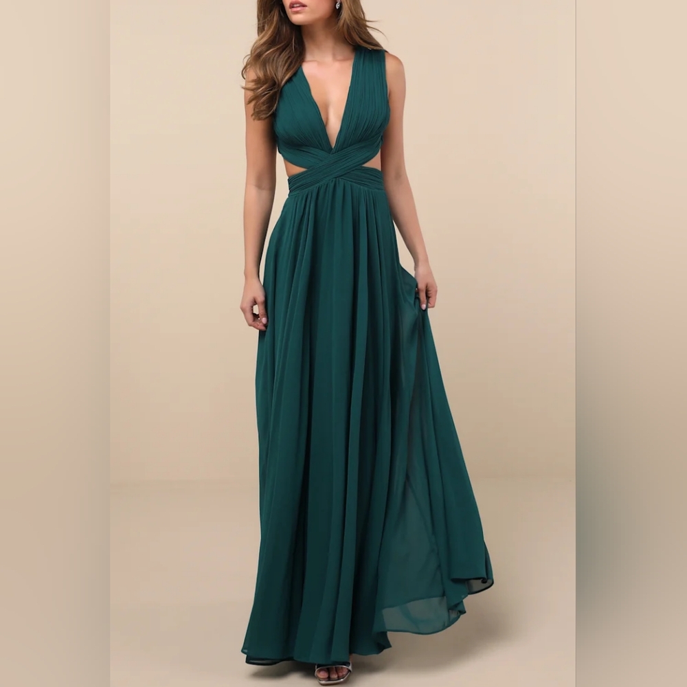 Lulu's Vivid Imagination Emerald Green Cutout Maxi Dress
